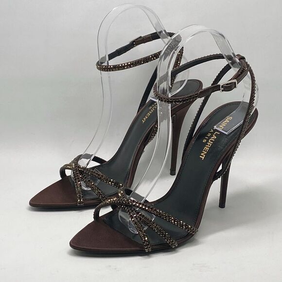 Saint Laurent Ava Sandals in Crepe Satin with Rhinestones size 37.5 - Picture 5 of 16